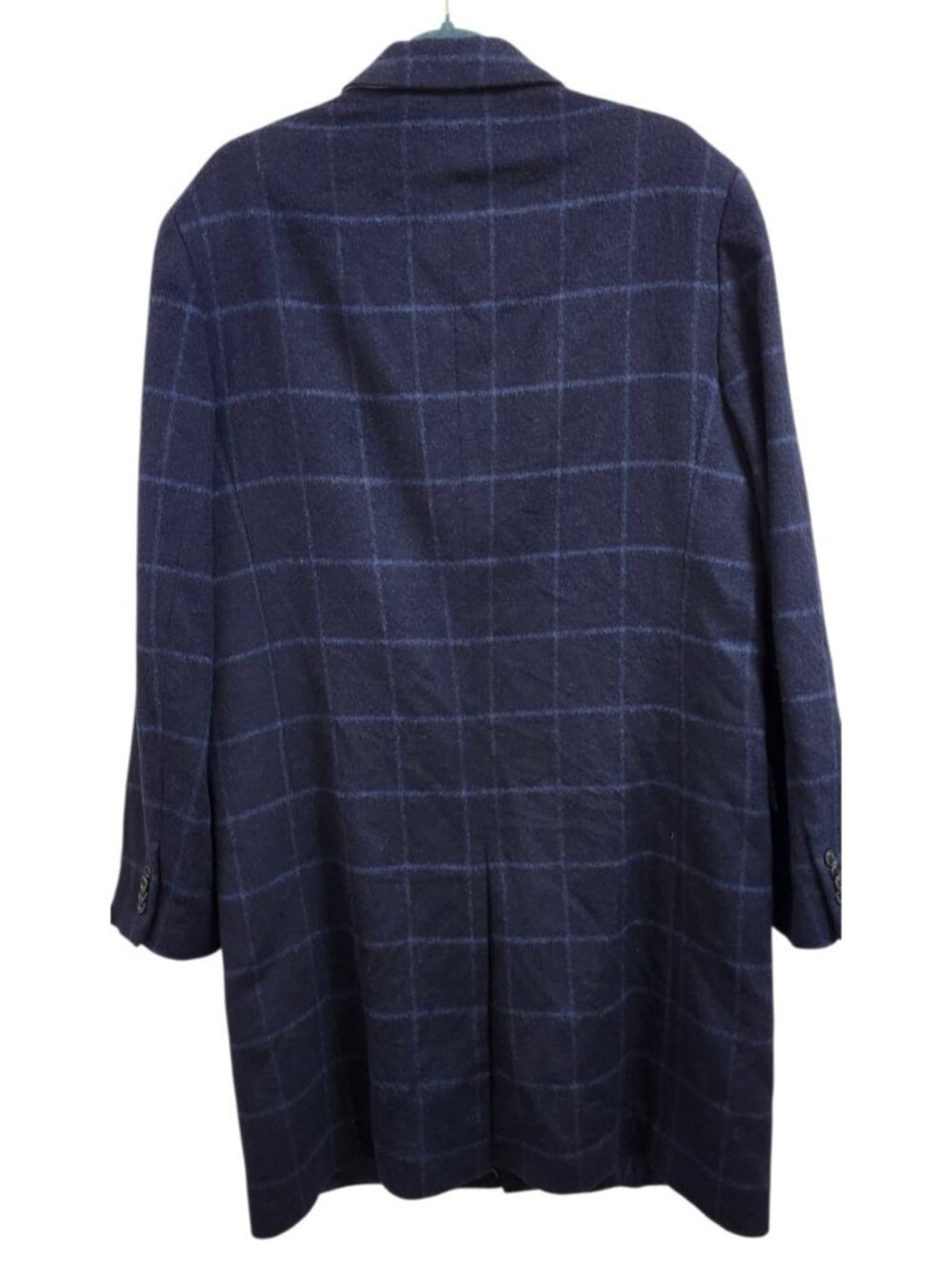 Club Monaco Mantico Wool Blend Overcoat Mens 42 Navy Windowpane Long Coat Jacket - Picture 5 of 16